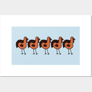 Five Turkey Birds are Funny Thanksgiving Animals Posters and Art